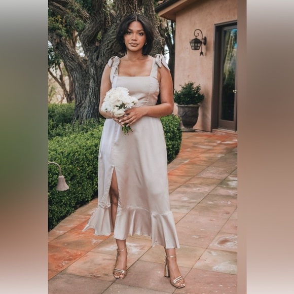 SHOW ME YOUR MUMU Claire Midi Dress Show Me The Ring Luxe Satin Bridesmaid NWT - Picture 2 of 7